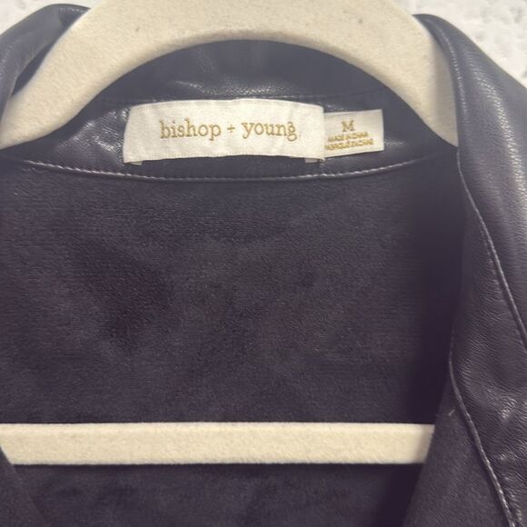 bishop + young Black Faux Leather Dress - Collared Button Down - Size Medium - Picture 2 of 5
